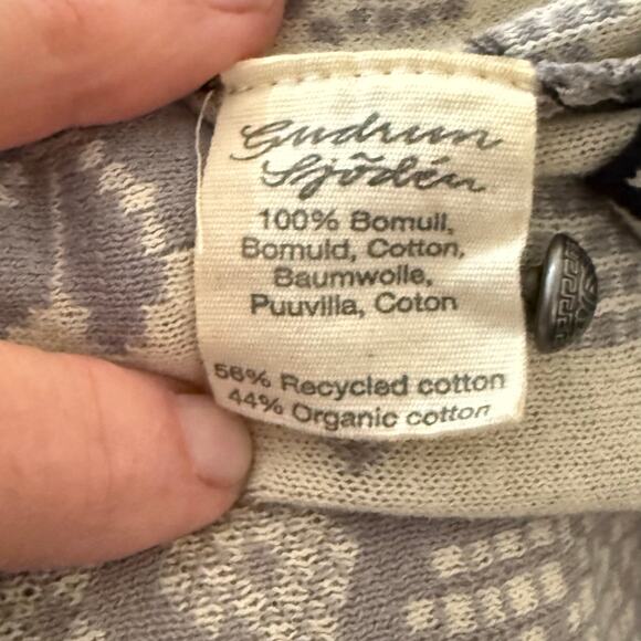 Gudrun Sjoden Cardigan Sweater Jacket Sz Small Black Cream Nordic Pattern Cotton - Picture 7 of 8